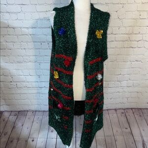 XL Christmas tree Green Knit Vest with Holiday Accents. Be a tree!!!
